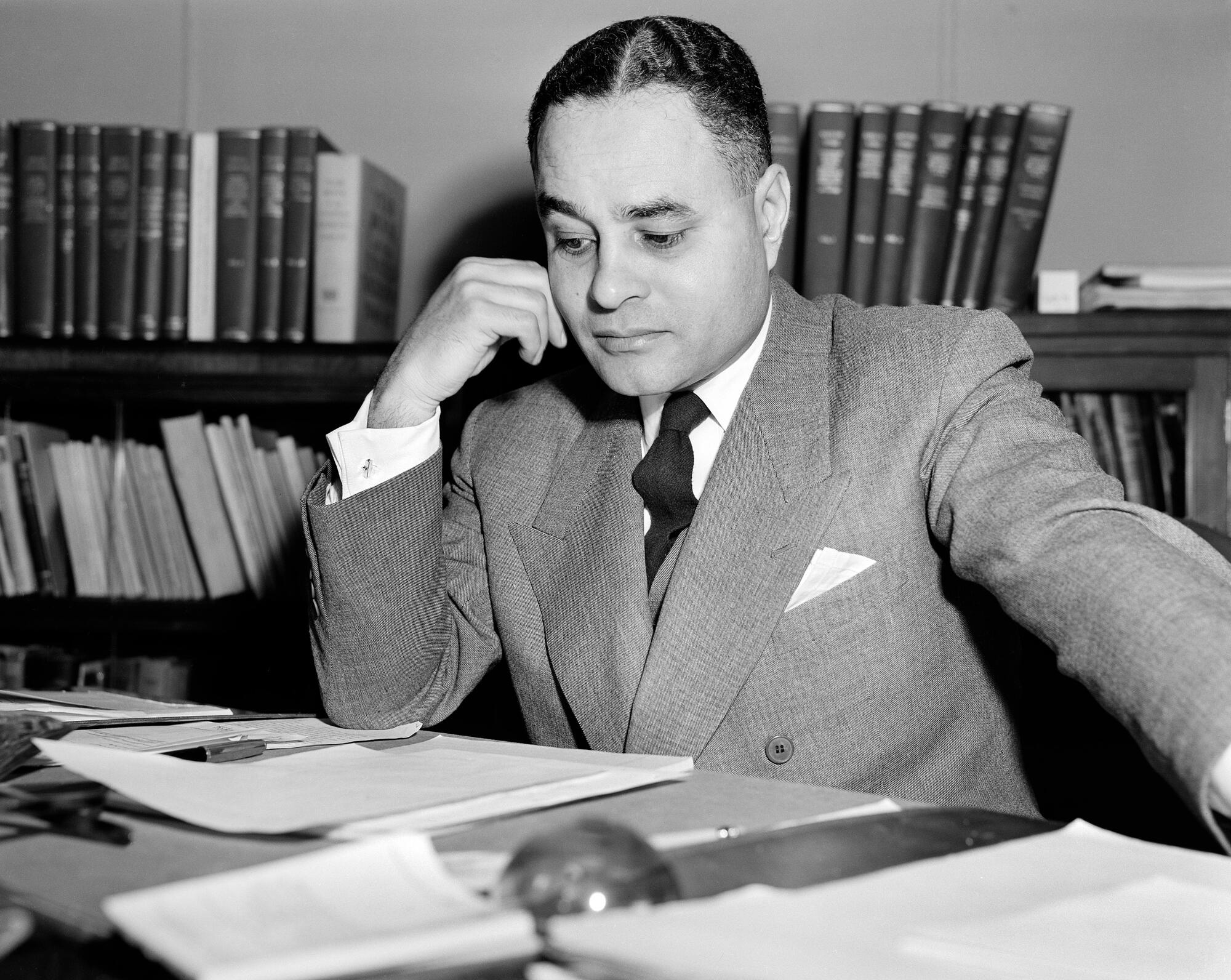 At the critical moment, Dr. Ralph J Bunche, a high U.N. official, took over the work of mediation - the most difficult assignement for peace-makers anywhere. However, his patience and faith in the U.N. succeeded in exerting effective conciliatory influence. [Exact date unknown]