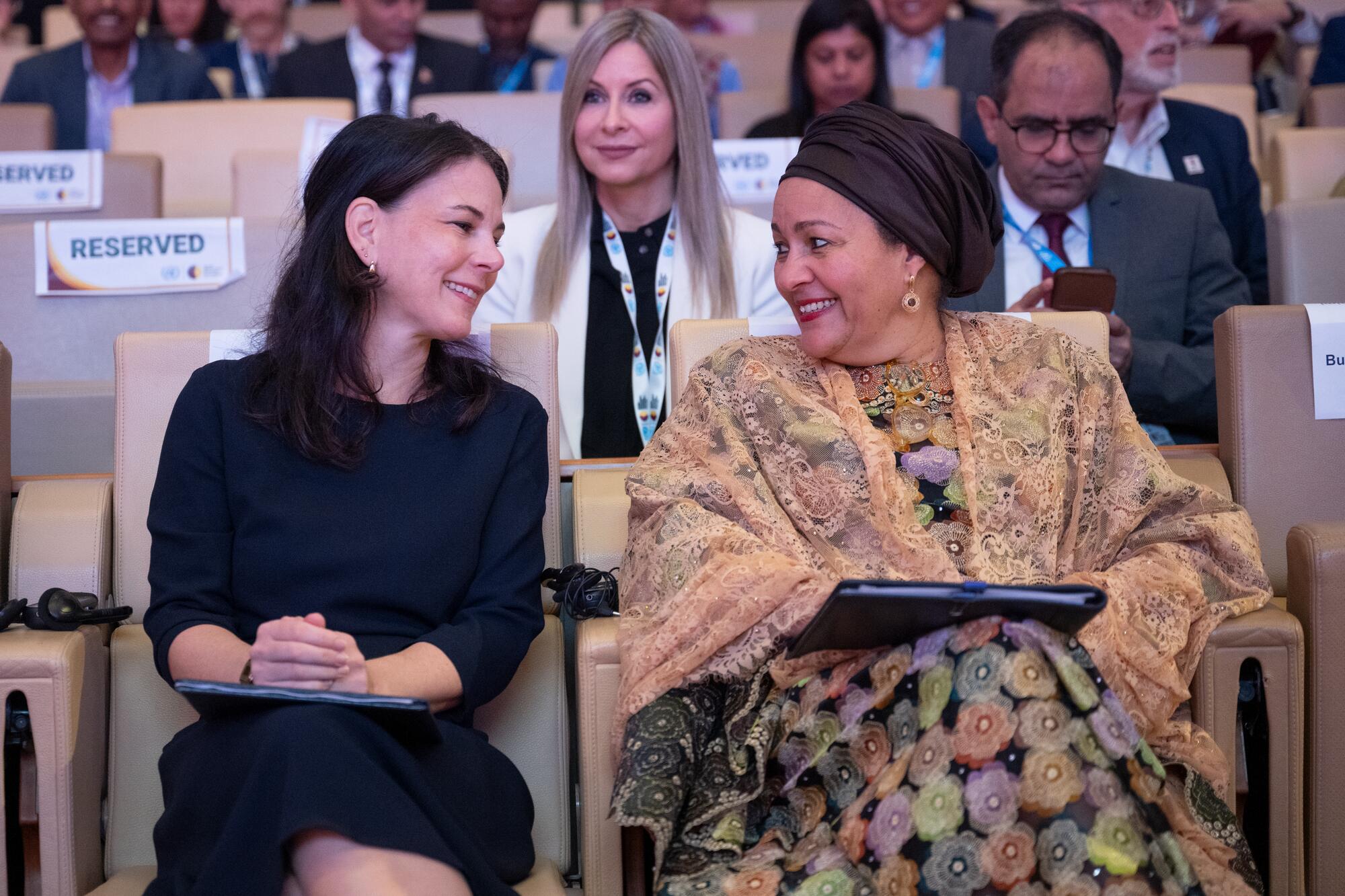 Annalena Baerbock (left), President of the eightieth session of the United Nations General Assembly, speaks with Deputy Secretary-General Amina Mohammed as they attend the opening of the Civil Society Forum held during the Second World Summit for Social Development.

The Second World Summit for Social Development is held in Doha, Qatar. Building on the 10 Commitments of the landmark 1995 World Summit for Social Development in Copenhagen and the Copenhagen Declaration, the Second World Summit aims to accelerate action on poverty eradication, the promotion of full employment and decent work, and social inclusion, ensuring that no one is left behind in an increasingly complex and interconnected world. It further aims to address persistent gaps, reaffirm global commitment to social development, and give new momentum to the implementation of the 2030 Agenda for Sustainable Development.