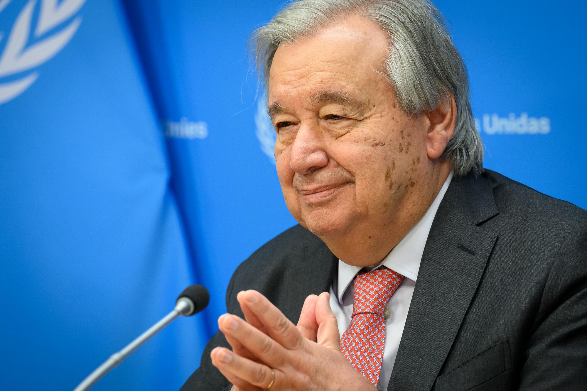 Secretary-General António Guterres holds a joint press briefing with Mahmoud Ali Youssouf, Chairperson of the African Union Commission, on the 9th African Union–United Nations annual conference.