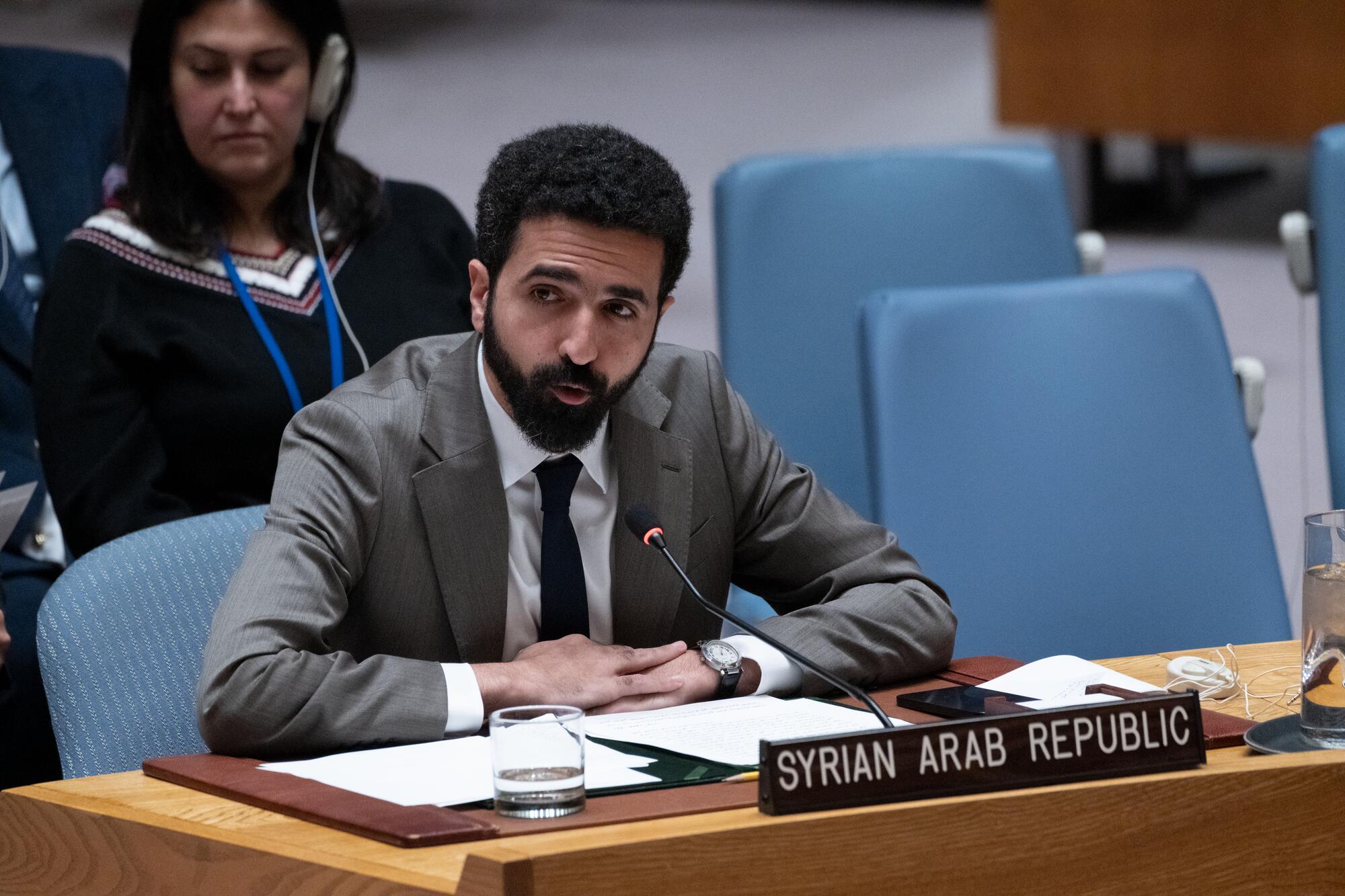 Ibrahim Olabi, Permanent Representative of the Syrian Arab Republic to the United Nations, addresses the Security Council meeting on the situation in Syria.